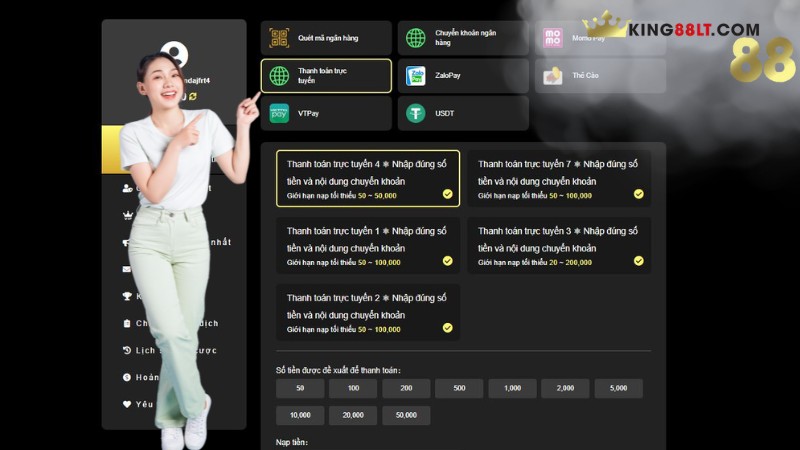 Hướng dẫn nạp tiền tại King88 